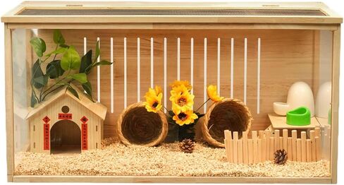 Hamster Cage and Habitats Chewproof Wooden Small Animal Cage for Rutin Chicken Guinea Pig Chinchilla Gerbil Reptile Solid Built S in Kuwait