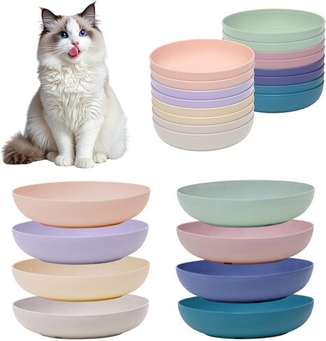 [8 Pack] Cat Dishes Whisker Friendly, Shallow Wide Pet Food and Water Bowl, Durable Wheat Straw Cat Bowls for Indoor Outdoor Cats in Kuwait