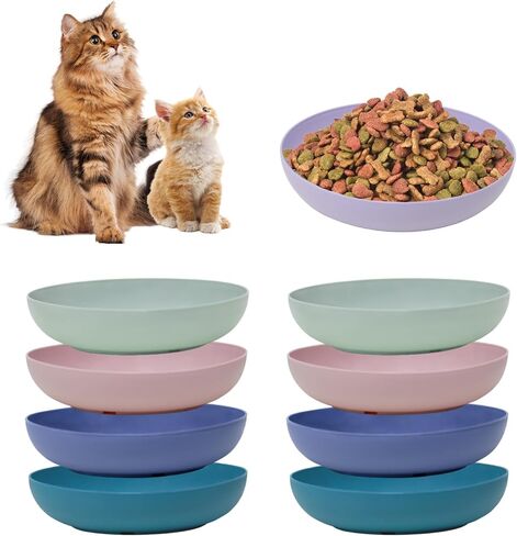 [8 Pack] Cat Dishes Whisker Friendly, Shallow Wide Pet Food and Water Bowl, Durable Wheat Straw Cat Bowls for Indoor Outdoor Cats in Kuwait