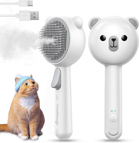 Cat Steam Brush, Brushes for Indoor Cats with Release Button, Dual Speed Spray USB Rechargeable Grooming Supplies, Cat Brush for Shedding Suitable for All Long-haired and Short-haired Pets in Kuwait