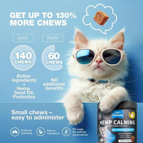 Cat Calming Treats - Hemp Calming Care for Cats - Cat Anxiety Relief - Storms, Travel, Grooming, Separation in Kuwait
