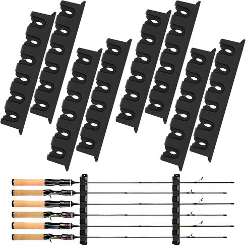 Fishing Rod Holders Wall-Mounted 2 Pairs, Simple Deluxe Fishing Pole Holder & Rack Store up to 12 Rods or Combos for Garage & Boat (Vertical, Black) in Kuwait
