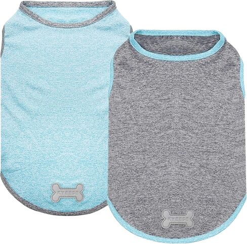KYEESE 2 Pack Dog Shirts Quick Dry Soft Stretchy Pet T-Shirts with Reflective Label Tank Top Sleeveless Vest Sun Protection Dog Clothes for Small Medium Dogs, Medium, Grey+Blue in Kuwait