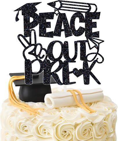 Peace out Pre-k Cake Topper, Preschool Graduation Cake Decor, You Did It, Kindergarten Graduation Party Decorations Supplies Gold Glitter in Saudi Arabia