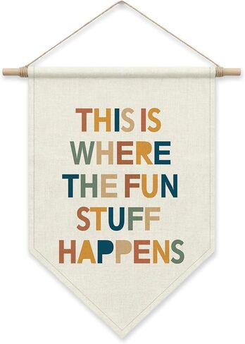 SHIEL-EVEN Funny Playroom Wall Decor, This Is Where The Fun Stuff Happens Poster Hanger Frame, Nursery Decor Pennant Flag Banner, Boho Wall Art for Bedroom Kids Boys Room in Kuwait