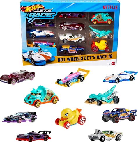 Hot Wheels Toy Cars & Trucks ، دعنا نتسابق 10 حزمة ، مجموعة من 10 1:64 مركبات من عرض Netflix المتحرك للعب أو العرض (قد تختلف الأنماط) in Kuwait