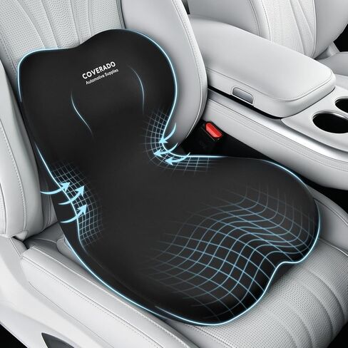 Coverado Seat Cushion and Lumbar Support Pillow for Car Office Chair, Ergonomic Memory Foam Desk Chair Cushion Back Support Pillow, Sciatica & Back & Tailbone Pain Relief Cushion-Black&Gray in Saudi Arabia