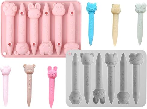 4pack Assorted Crayon Mold,Silicone Crayon Molds Recycling,Cavity 3D Triangular Mold Oven Safe Silicone Chocolate Making for Diy Wax Crayons Candle Melting Animal Flower Chocolate Pen Shapes,Pink Gray in Kuwait