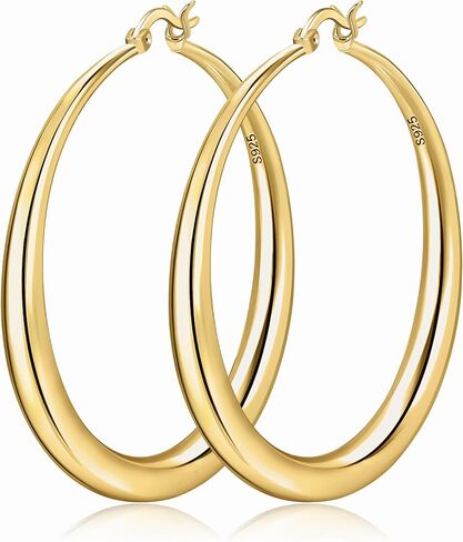 أقراط دائرية ذهبية للنساء أقراط كبيرة مطلية بالذهب عيار 14 قيراط خفيفة الوزن ورقيقة من الفضة للنساء هدايا مجوهرات 30/40/50 مم in Kuwait