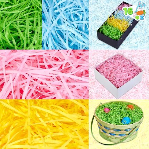 JOYIN 24oz (680g) Multicolor Rainbow Easter Grass, Recyclable Paper Grass Shred Pastel Colors (Pink, Yellow, Sky Blue, Green) for Easter Egg Hunt, Basket Stuffers Filler, Party Decor Favor in Saudi Arabia