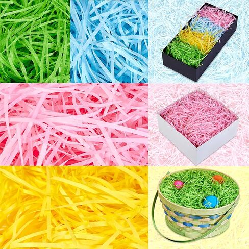 JOYIN 24oz (680g) Multicolor Rainbow Easter Grass, Recyclable Paper Grass Shred Pastel Colors (Pink, Yellow, Sky Blue, Green) for Easter Egg Hunt, Basket Stuffers Filler, Party Decor Favor in Saudi Arabia