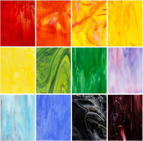 Adrattnay 30Pcs Stained Glass Sheets 4 x 6in, Translucent Stained Glass Sheets 1/8in with Ripple Texture, 3mm Colored Glass Sheets for Mosaic Glass Tiles Projects Cathedral Window Art Glass Crafts in Kuwait