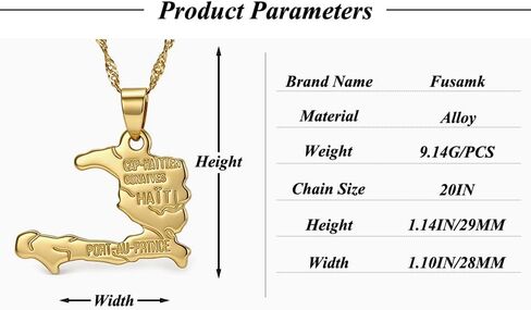 Fusamk Hip Hop Plated 18K Gold Haiti Map Tag Pendant Necklace in Kuwait