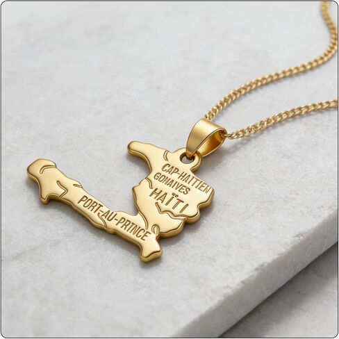Fusamk Hip Hop Plated 18K Gold Haiti Map Tag Pendant Necklace in Kuwait