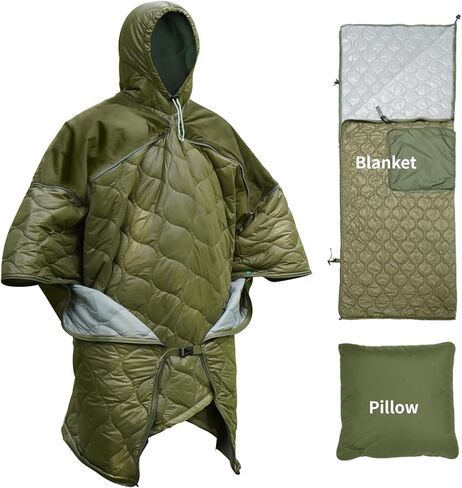 Wearable Sleeping Bag Blanket Hooded Poncho, 5 in 1 Multifunction, Insulated Sleeping Bag for Camping Backpacking Hiking in Kuwait