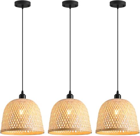 2-Lights Rattan Pendant Light Ceiling Handmade Rattan Woven Wicker Boho Chandelier Light Fixture Kitchen Island Bedroom Living Room Dining Room Farmhouse Adjustable Height in Saudi Arabia