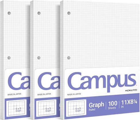 KOKUYO 5x5 Graph Paper, 8.25"x11", 100 Sheets, Smooth Writing Surface, Bleed Resistant Filler Paper for Math, Engineering, Art Projects (Japan Import) in Kuwait