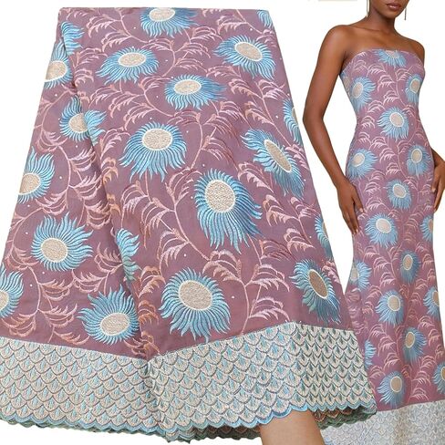 Bestway Rhinestones Embroidery Swiss Voile African Lace Fabric 5 Yards Nigerian Lace Fabric for Wedding Party Dress (Wine Red) in Kuwait