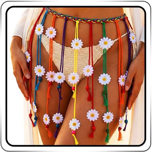 GRAEEN Colorful Fringe Skirt Festival Rave Outfits Tassel Daisy Skirt Rainbow Braided Beach Mini Skirt for Women and Girls in Kuwait