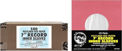 (25) Super Heavyweight Polylined Red Paper Inner Sleeves for 7" Records - Archival Quality, Acid-Free, Static-Free - Premium Protection - 07IARE in Kuwait