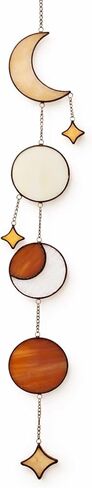 Celestial Blue Stained Glass Sun and Moon Window Hanging Handmade Stained Glass Suncatcher Boho Home Decor Sun Catcher for Indoor Window Panel Mystic Gift for Women in Kuwait