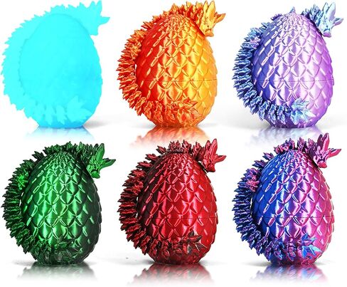 12PCS 3D Printed Easter Dragon Eggs with 3D Printed Dragon Inside, Micro Easter Basket Stuffers Mini Dragon Egg Set Articulated Crystal Dragon Fidget Toy for Adults Teens in Kuwait