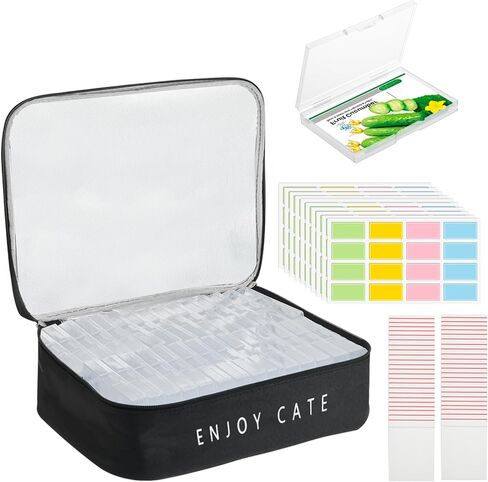 24 Slot Seed Storage Organizer Box with Dual Zipper Bag, Garden Seed Organize Sealed Bags and 160 Pcs Label Stickers Saving Container Keeper Set for Garden Vegetable Flower Plants in Saudi Arabia