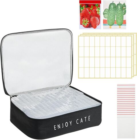 24 Slot Seed Storage Organizer Box with Dual Zipper Bag, Garden Seed Organize Sealed Bags and 160 Pcs Label Stickers Saving Container Keeper Set for Garden Vegetable Flower Plants in Saudi Arabia