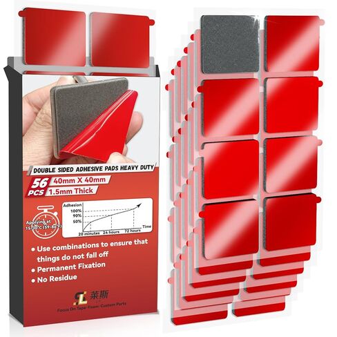 Double Sided Adhesive Pads Heavy Duty,56Pcs UltraSticky Strong Square Mounting Tape for Car, Home, Office and Outdoor, 1.5mm Thicked in Kuwait