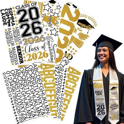 Graduation Stole Sash Class of 2025 Decorations DIY Customize Graduation Stole Graduation Sash Personalized Iron-On Decals Heat Transfer Vinyl HTV Cutouts Set in Kuwait