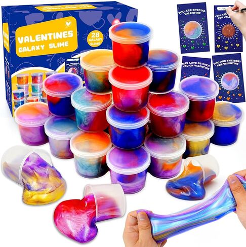 28 Packs Easter Galaxy Slime Party Favors for Kids, Galaxy Hearts Slime Stress Relief Fidget Toy for Kids Party Favors Space Themed Birthday Easter Basket Stuffers in Saudi Arabia
