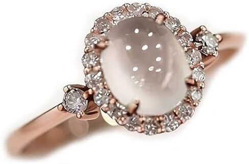 Sdouefos Bohemia Moonstone Ring 14K Rose Gold Plated 925 Sterling Silver Raw Rainbow Moonstone Rings Opal Diamond Ring Transparent Elegant Moonstone Engagement Cocktail Wedding Band Rings Size 6 in Kuwait