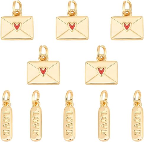 Beebeecraft 1 Box 10Pcs Envelope Charm with Enamel Red Heart Love Letter Envelope Charms 18K Gold Plated Dangle Jump Ring for Jewelry Making Necklace in Saudi Arabia