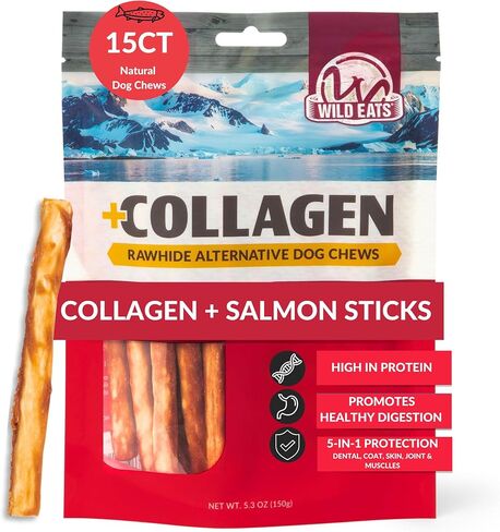 أعواد كولاجين السلمون للكلاب، (15 قيراط، سمك 1 سم) عصا صحية للفتوة - علاج مضغ للكلاب يدوم طويلاً in Kuwait