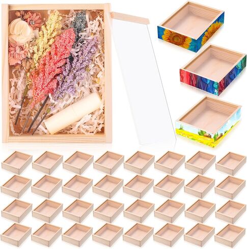 ثيل 6 أجزاء مربعات خشبية مع نافذة للحرف 7.8 × 6 × 2.8 بوصة غير مكتملة صناديق تخزين خشبية صغيرة مربع عرض خشبي مع غطاء الشفافية المنزلق لصالح هدية عيد ميلاد ديي لصالح in Kuwait