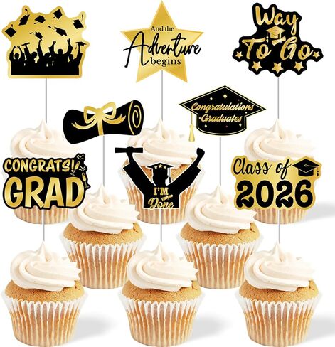 2025 Graduation Cupcake Toppers - 48 Pcs Green Graduation Party Supplies Mini Cake Food/Appetizer Picks For Class of 2025 Grad Decorations in Kuwait