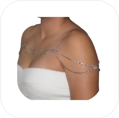 Rhinestone Shoulder Body Chain Jewelry,Multi-Layered Flower Rhinestone Bridal Back Chain Necklace Sexy Festival Rave Crystal Shoulder Chain Wedding Backdrop Jewelry for Women in Kuwait