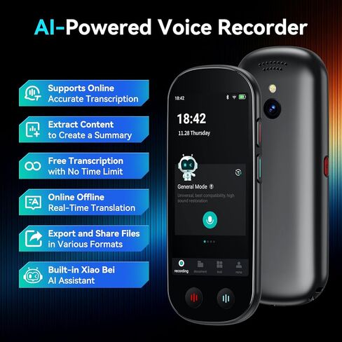 AI Voice Recorder, Digital Voice Recorder with Transcription & Summarize & Translation, 80GB Voice to Text Meeting Recorder and Transcriber, Support 134 Languages, AI Recorder Device for Lectures in Kuwait
