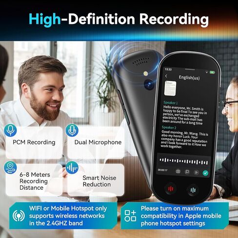 AI Voice Recorder, Digital Voice Recorder with Transcription & Summarize & Translation, 80GB Voice to Text Meeting Recorder and Transcriber, Support 134 Languages, AI Recorder Device for Lectures in Kuwait