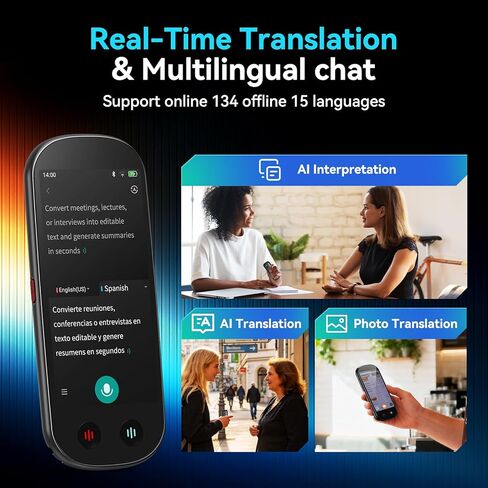 AI Voice Recorder, Digital Voice Recorder with Transcription & Summarize & Translation, 80GB Voice to Text Meeting Recorder and Transcriber, Support 134 Languages, AI Recorder Device for Lectures in Kuwait