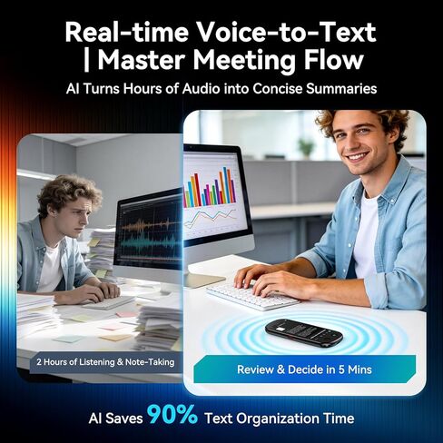 AI Voice Recorder, Digital Voice Recorder with Transcription & Summarize & Translation, 80GB Voice to Text Meeting Recorder and Transcriber, Support 134 Languages, AI Recorder Device for Lectures in Kuwait