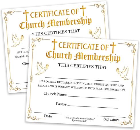 Certificate of Membership for Church, Blue Christian Religious Membership Certificate of Recognition, Baptism Certificates with Christening, Deacon Ordination Certificate, 25 Pcs (08) in Saudi Arabia