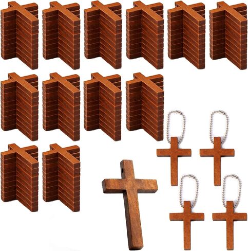 Gtudkae 1 Box Box Wooden Pocket Cross يحتوي على 70 سحرًا متقاطعًا و 70 سلاسلًا ، معلقات خشبية طبيعية نقية لصلاة الكنيسة ، عيد الفصح ، الهدايا المسيحية ، الحرف لمجوهرات DIY ، سلاسل المفاتيح in Kuwait