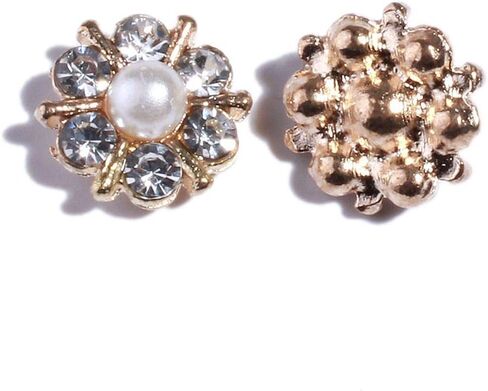50PCS Silver Metal Pearl Crystal Rhinestone Buttons Embellishments with Flatback for DIY Hairbands Hair Accessories Wedding Invitation Bouquet (Silver) in Saudi Arabia