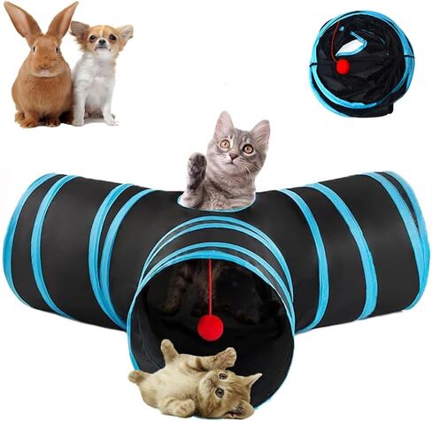 Cat Tunnels for Indoor Cats, Cat Tubes, 3way Cat Play Tunnel, Interactive Toys Maze, Cat Hideout for Cats, Rabbit, Bunny, Doggie, Puppy, Kitty, Kitten Tunnel (Colorful) in Saudi Arabia