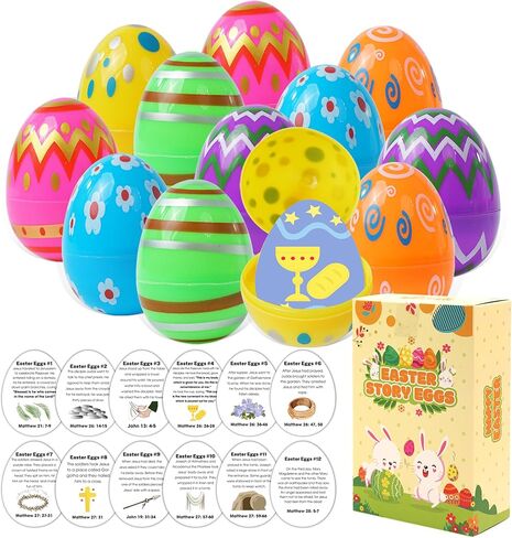 12 Pcs Resurrection Easter Story Eggs with Matching Religious Cards Holy Week Cards Christian Empty Eggs for Basket Stuffers (Easter Story Card) in Kuwait