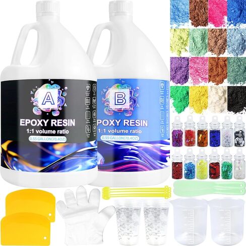 Epoxy Resin 2 Gallon Kit, Clear Resin Epoxy, Resin Kit - High-Gloss,No Bubbles, Not Yellowing, Self-Leveling Art Resin Casting Resin for DIY Art,Crafts,Jewelry,Table Top,Wood & Resin Molds in Kuwait