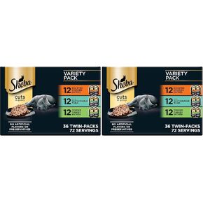 Sheba Perfect Portions Cuts in Gravy Wet Cat Food Variety Pack, Roasted Chicken Entrée, Tender Turkey Entrée, with Sustainable Salmon, and with Sustainable Tuna, 2.6 oz. Trays (48 Count, 96 Servings) in Kuwait