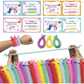 24 Packs Valentine's Day Cards with Uinocrn Dinosaur Stretchy Strings Fidget Toys, Exchange Valentines Day Gifts for Kids Classroom School Boys Girls Prizes Party Favors(Vertical) in Kuwait
