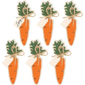 Easter Basket Name Tags Carrot Rustic Wooden Gift Tags Colorful Wood Cutouts Label Ornaments with Hemp Rope for Spring Holiday Party Farmhouse Tree, 6 Pcs in Kuwait